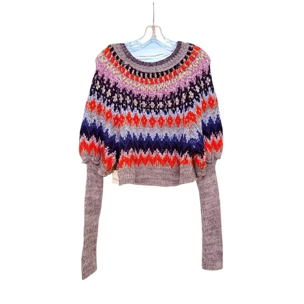 Free People REVOLVE Home For The Holidays Fair Isle Puff Sleeve Sweater Medium